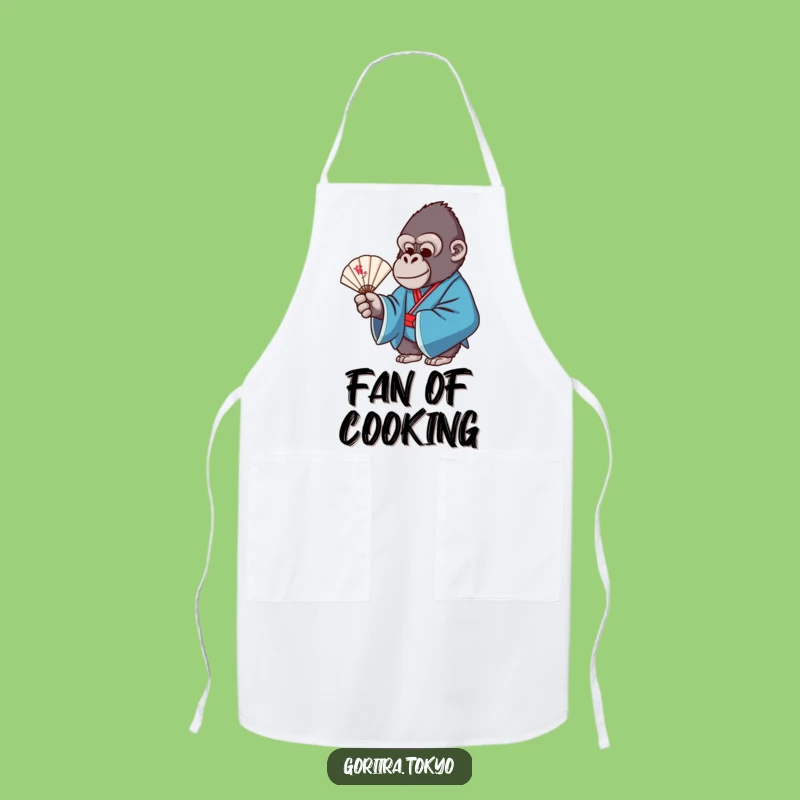 Funny Gorilla Blue Kimono Fan Apron: Graceful Cooking, Chic Humorous Gift