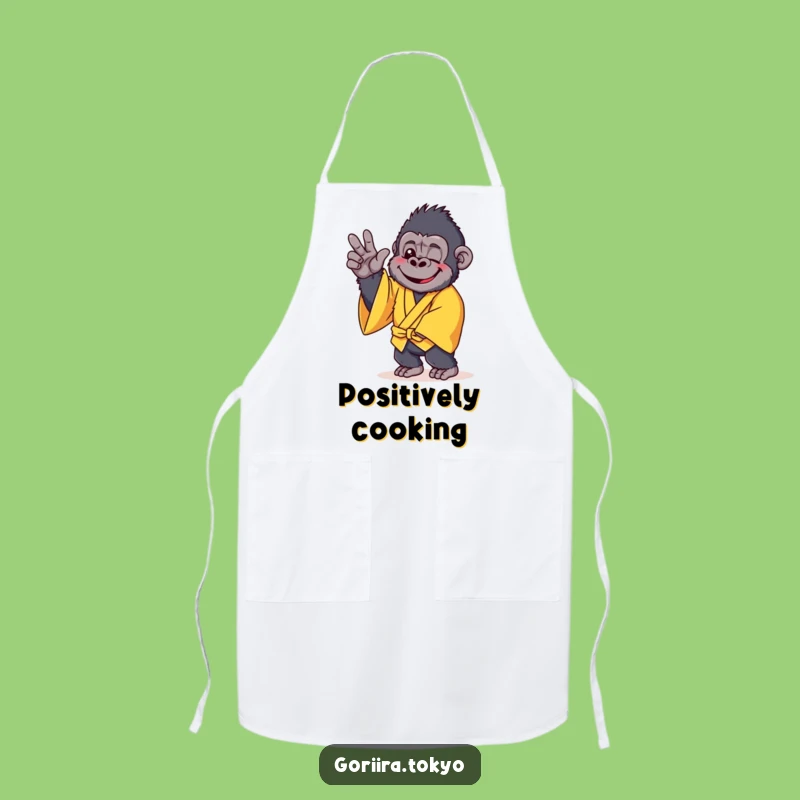 Funny Cheerful Gorilla Yellow Kimono Apron: Gentle Kitchen, Chic Humorous Gift
