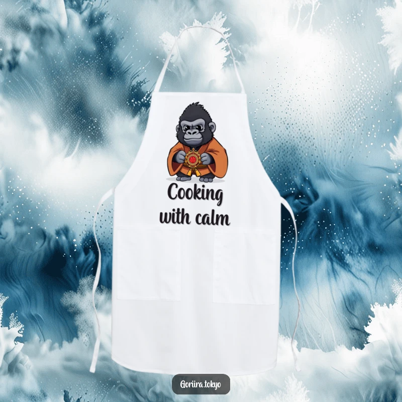 Funny Gorilla Apron featuring a brown kimono warrior holding a kaiser, perfect for keeping clean while cooking with humor.