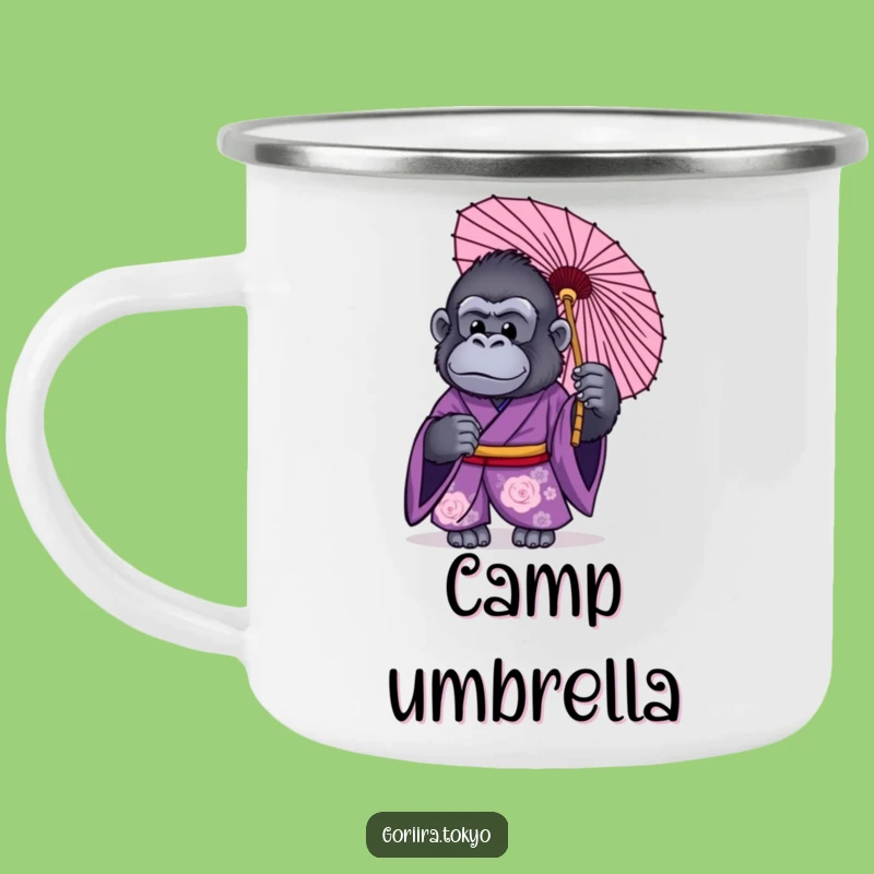 Funny Gorilla Purple Kimono Umbrella Camping Mug: Shelter Sips, Outdoor Humorous Gift