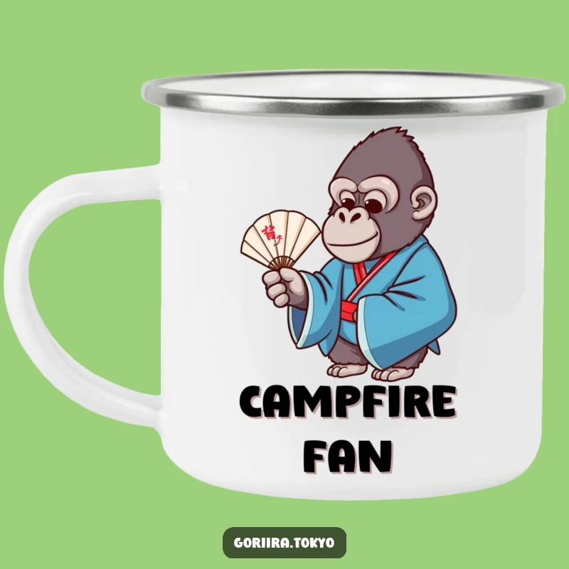 Funny Gorilla Blue Kimono Fan Camping Mug: Graceful Sips, Outdoor Humorous Gift