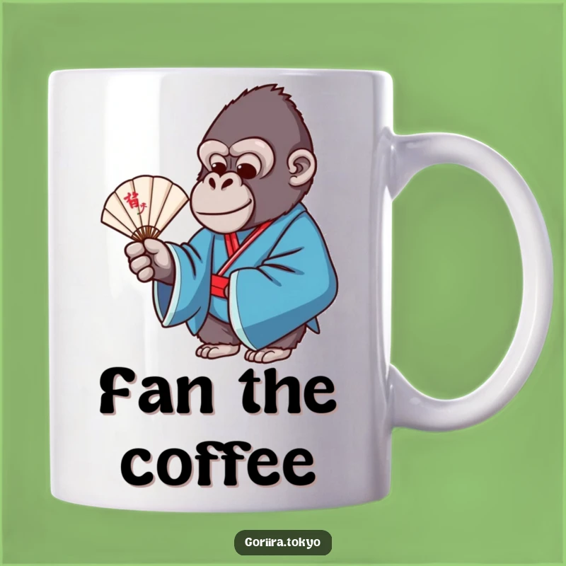 Funny Gorilla Blue Kimono Fan Mug: Graceful Humor, Elegant Gift