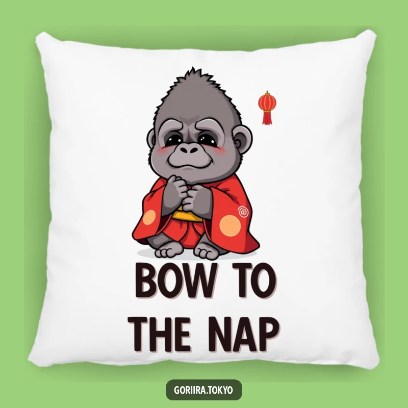 Funny Cute Gorilla Red Kimono Pillow: Polite Bow Cushion, Soft Humorous Gift