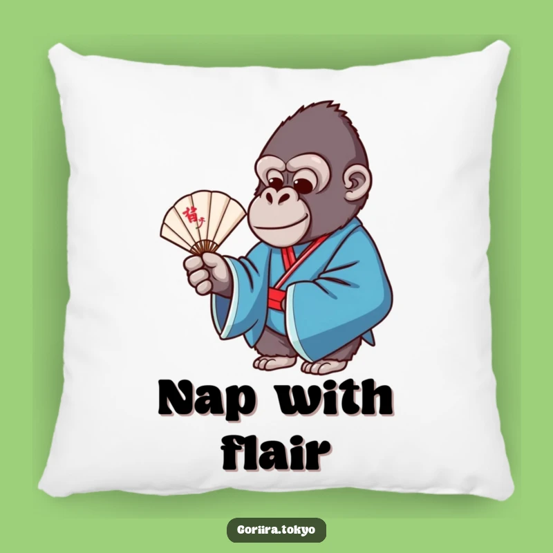 Funny Gorilla Blue Kimono Fan Pillow: Graceful Comfort, Soft Humorous Gift
