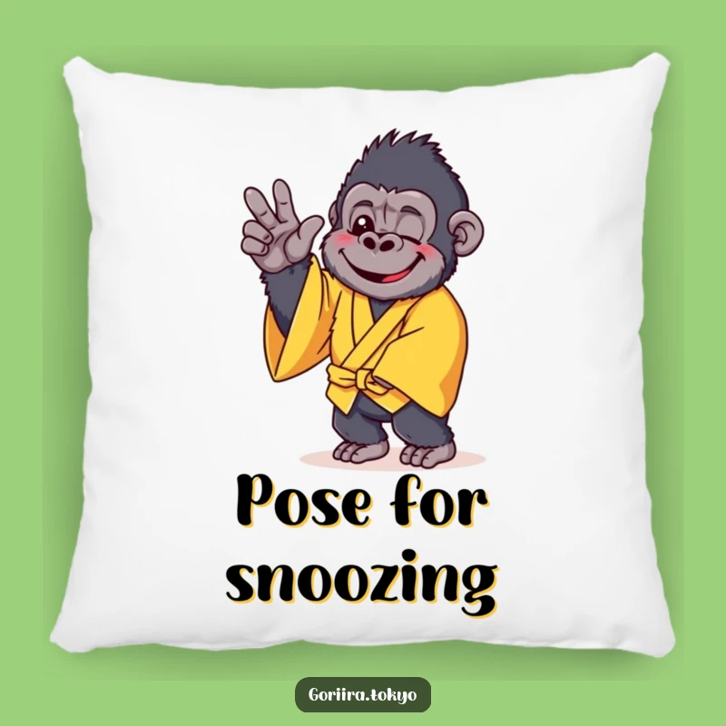 Funny Cheerful Gorilla Yellow Kimono Pillow: Cozy Pose, Soft Humorous Gift