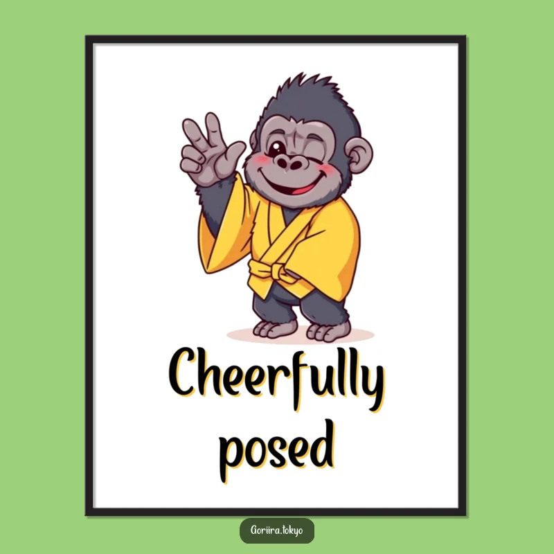Funny Cheerful Gorilla Yellow Kimono Digital Art: Gentle Pose, Instant Humorous Gift