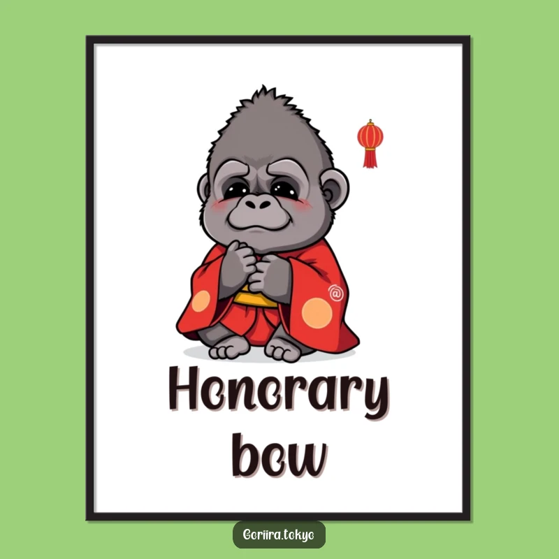 Funny Cute Gorilla Red Kimono Digital Art: Polite Bow, Instant Humorous Gift