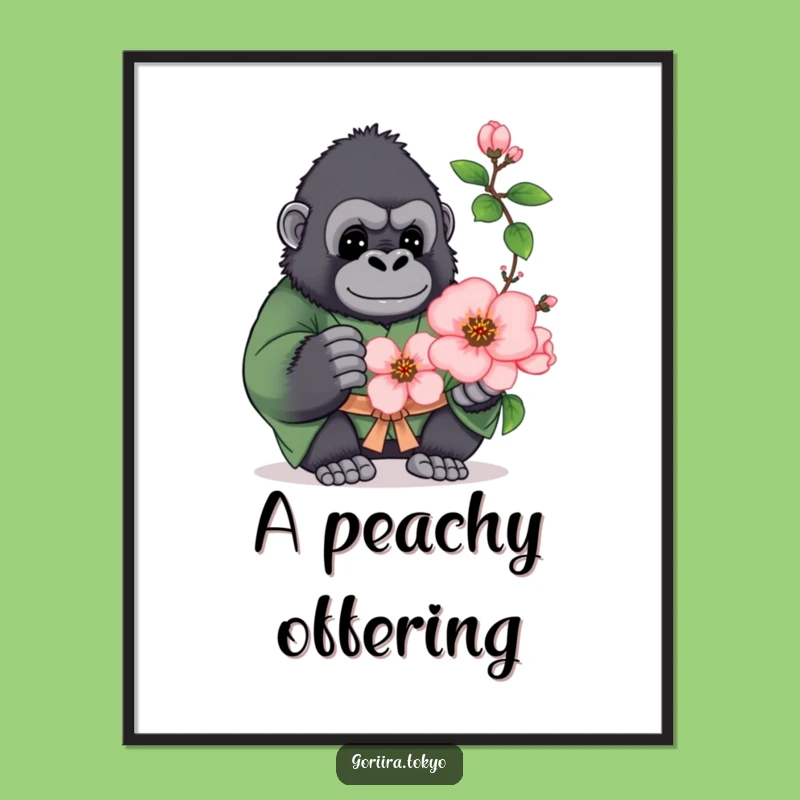 Funny Plump Gorilla Green Kimono Digital Art: Blossom Charm, Instant Humorous Gift