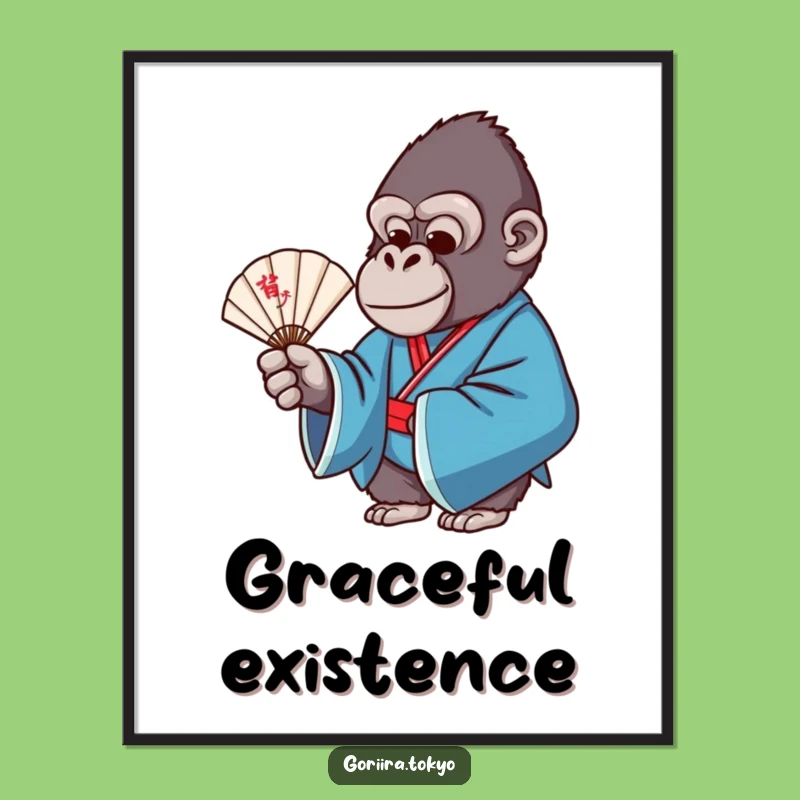 Funny Gorilla Blue Kimono Fan Digital Art: Elegant Grace, Instant Humorous Gift