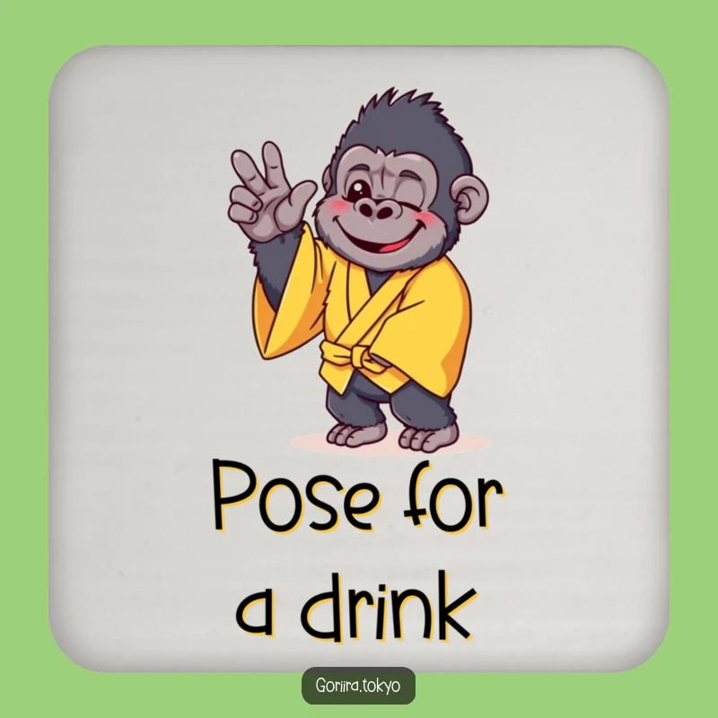 Funny Cheerful Gorilla Yellow Kimono Coaster: Gentle Style, Humorous Gift