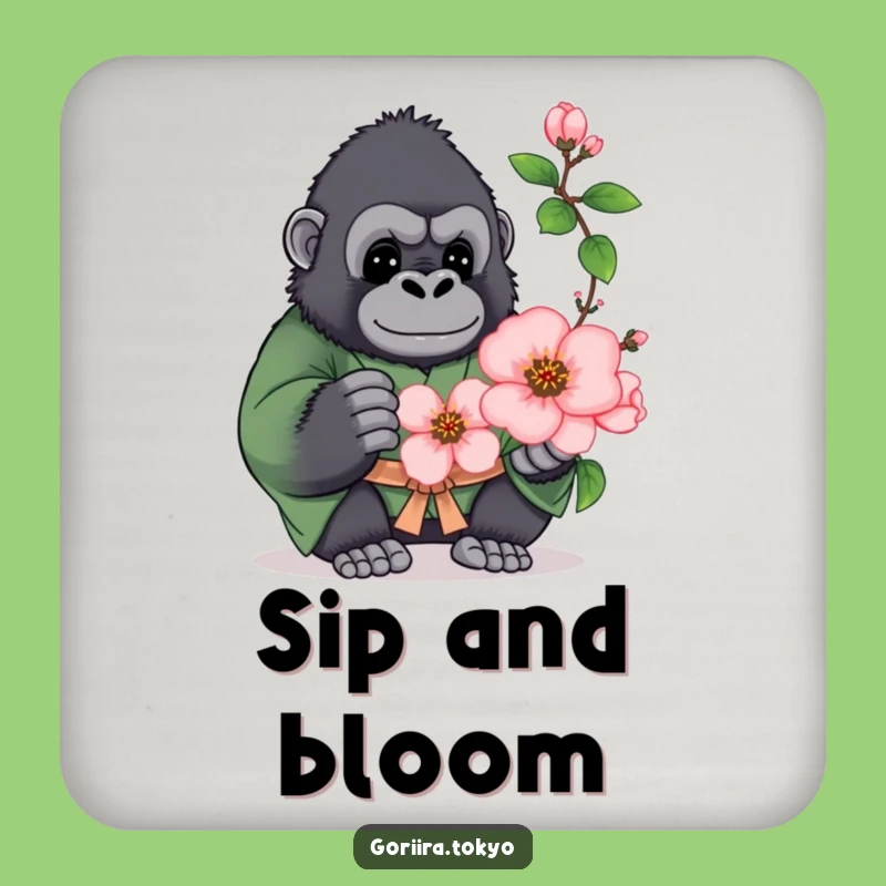 Funny Plump Gorilla Green Kimono Coaster: Blossom Protection, Humorous Gift