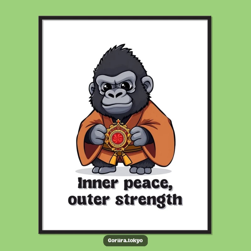 Funny Gorilla Kaiser Poster - Vintage Brown Kimono Warrior Art Gift