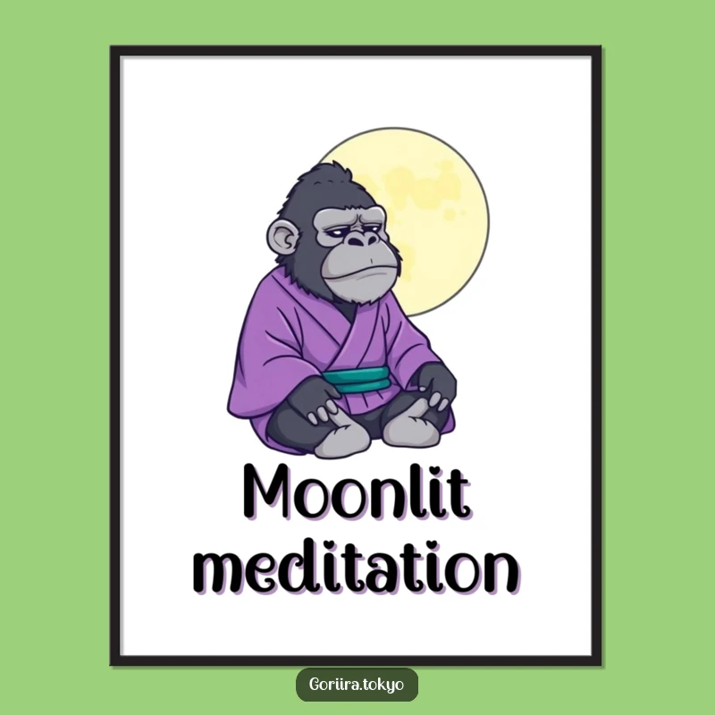 Funny Gorilla Kimono Zen Poster: Mystical Moon Meditation Art