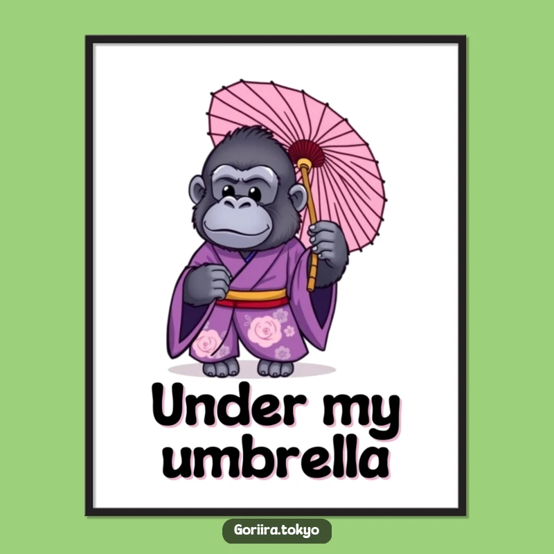 Funny Gorilla Purple Kimono Umbrella Poster: Stylish Art, Humorous Wall Gift