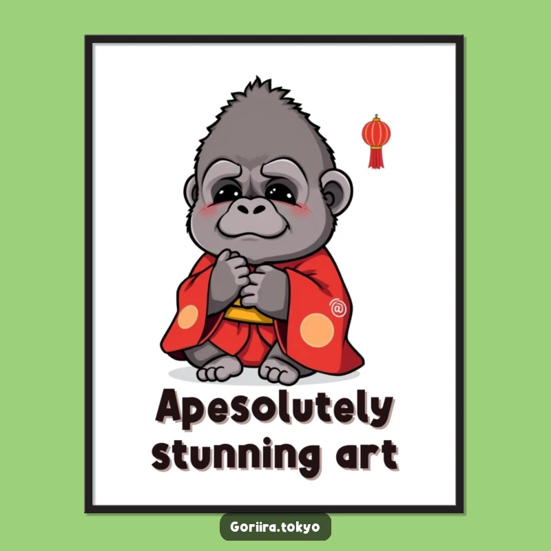 Funny Free Printable Wall Art: Cute Gorilla Kimono Bow for Humorous Downloadable Decor