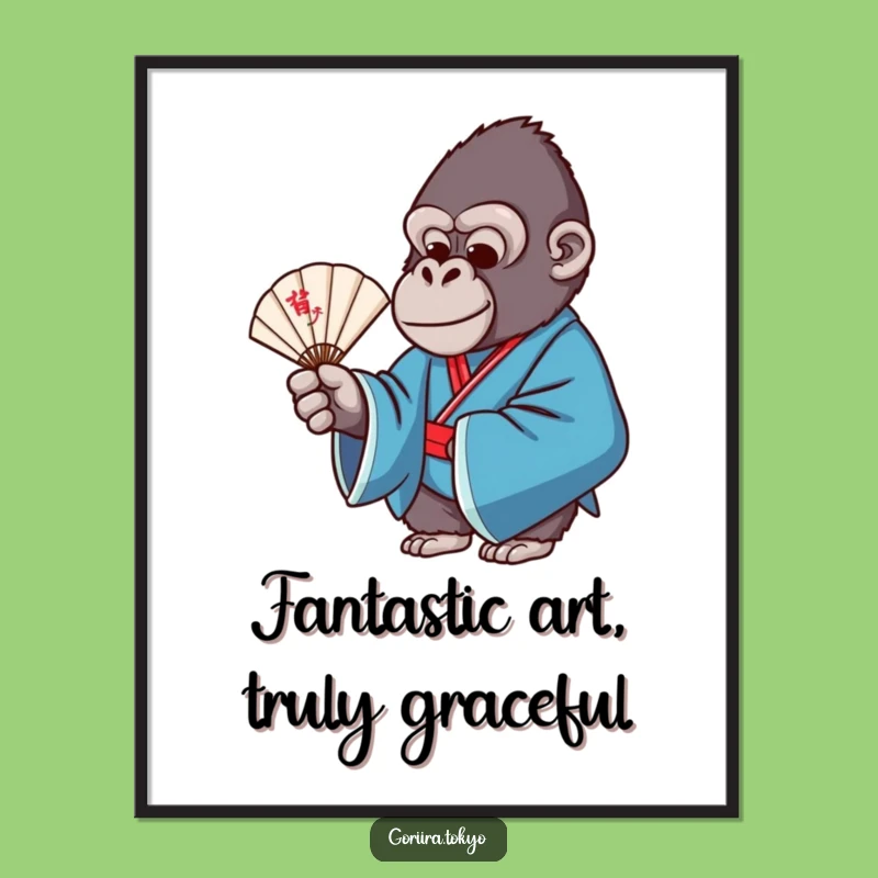 Funny Free Printable Wall Art: Graceful Gorilla Kimono Fan for Humorous Downloadable Decor