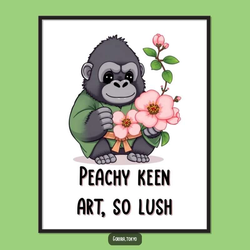 Funny Free Printable Wall Art: Plump Gorilla Kimono Blossom for Humorous Downloadable Decor