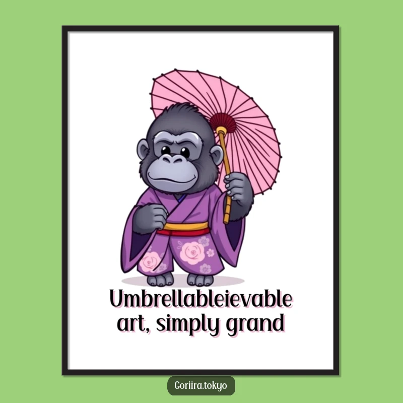 Funny Free Printable Wall Art: Purple Gorilla Kimono Umbrella for Humorous Downloadable Decor