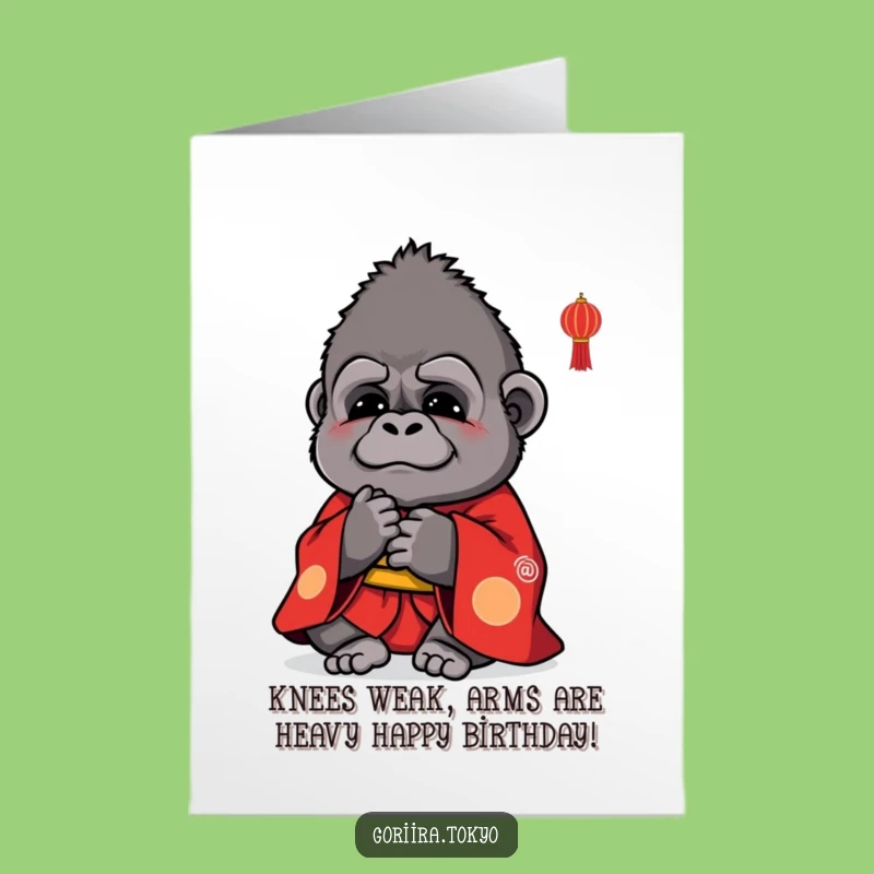 Free Printable Birthday Card: Cute Gorilla Kimono Bow for a Funny Downloadable Gift