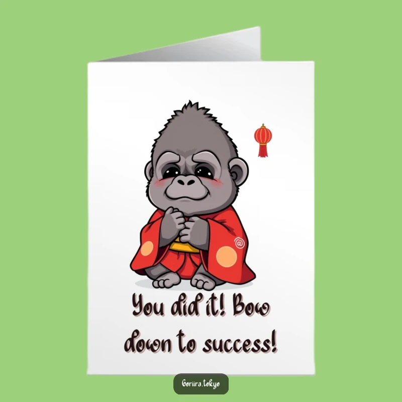 Free Printable Congratulations Card: Polite Gorilla Kimono Bow for a Funny Downloadable Gift