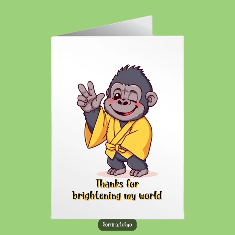 Free Printable Thank You Card: Cheerful Gorilla Kimono Pose for a Funny Downloadable Gift