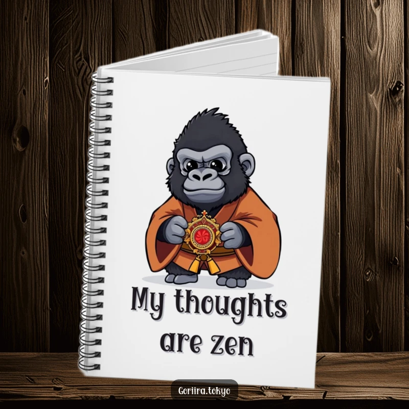 Funny Gorilla Notebook with a brown kimono warrior holding a kaiser, perfect for capturing thoughts with a humorous warrior spirit.